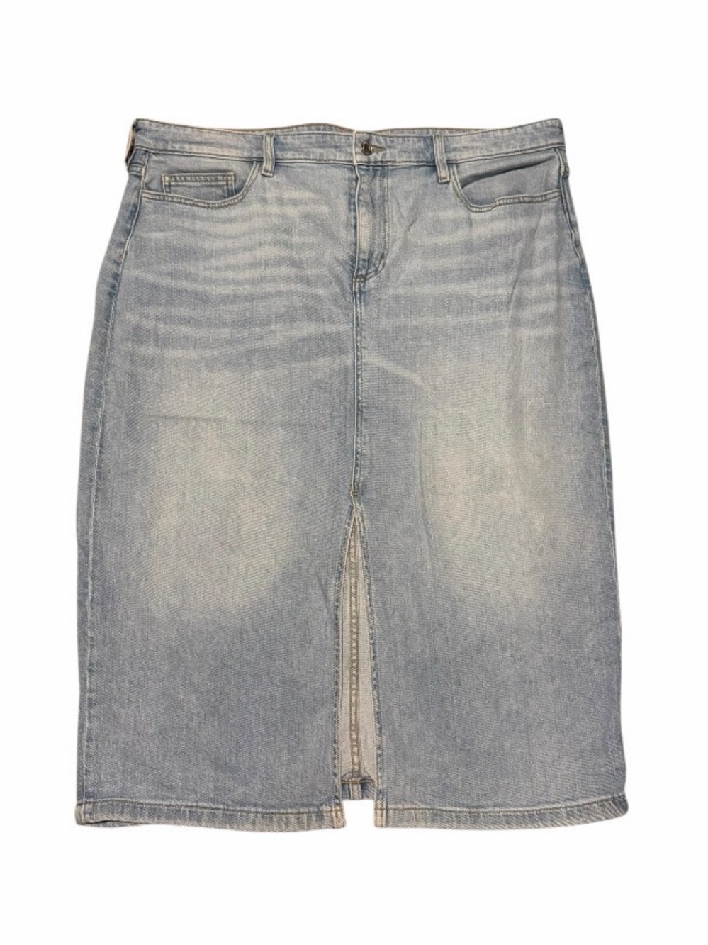 Light Wash Denim Pencil Skirt with Front Slit